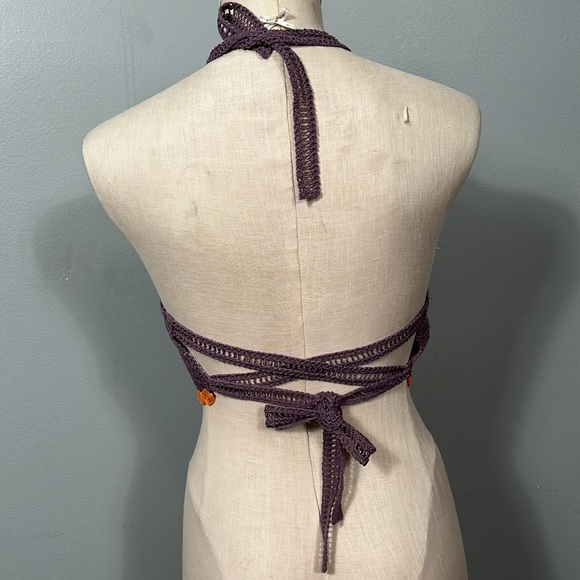 ZARA Halter Knit Top Crochet Look size L - Picture 6 of 8